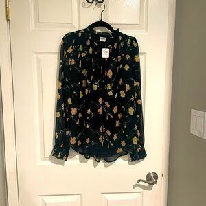 Bila 77 NWT black blouse with pink and yellow flowers